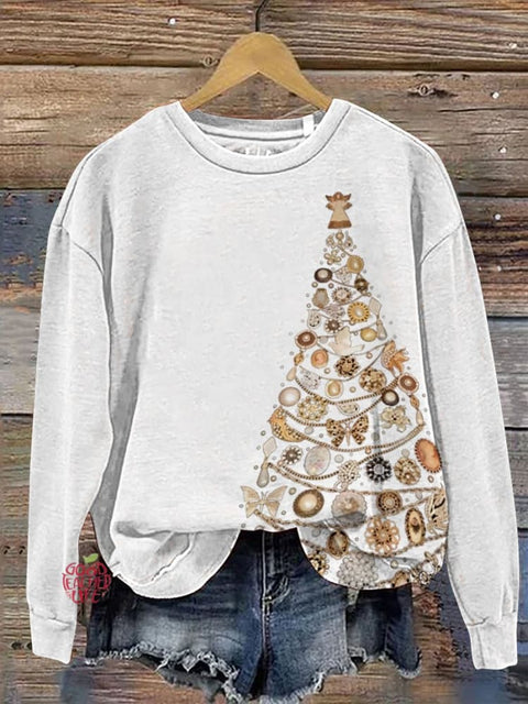 Baroque Jewelry Christmas Tree Print Casual Sweatshirt