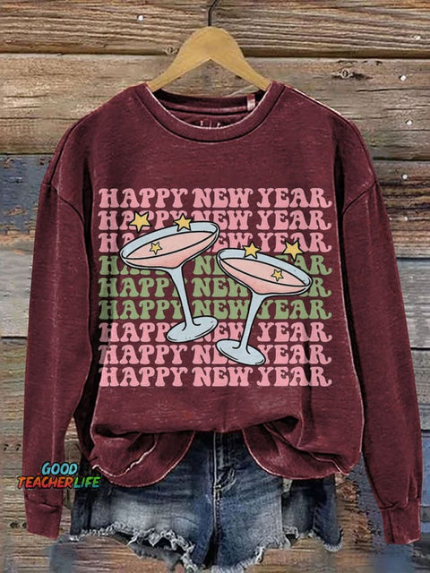 Happy New Year Cheers To The New Year Casual Print Sweatshirt