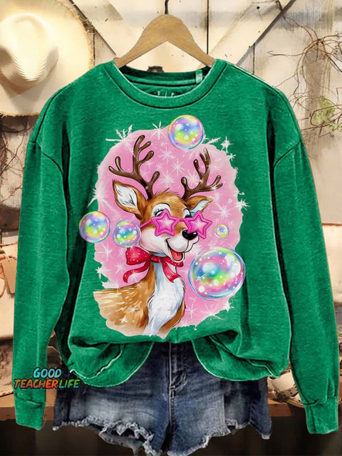 Iridescent Reindeer Christmas Casual Sweatshirt