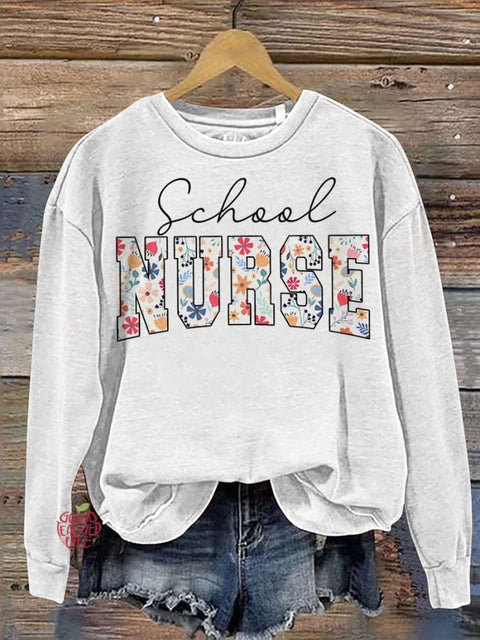 Floral School Nurse Casual  Sweatshirt