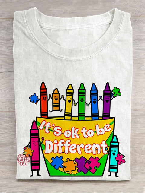 It's Ok To Be Different We're All Different Teacher Casual Print T-shirt