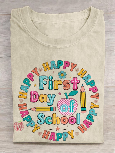 Happy Frist Day of School Casual Print T-shirt