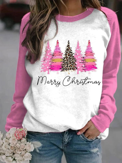 Women's Lovely Christmas Tree Art Print Casual Long Sleeve Sweatshirt