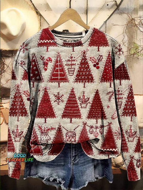 Christmas Red Christmas tree patchwork Casual  Sweatshirt
