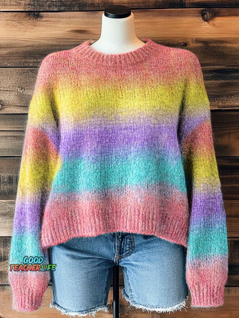 Gradient Colour Art Print Casual Pullover Sweater