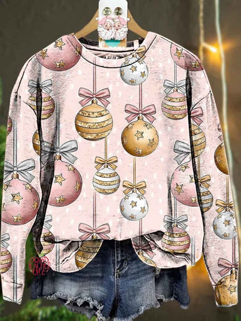 Christmas ball colorful Pink bow Casual  Sweatshirt