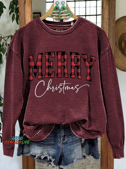 Merry Christmas Casual Print Sweatshirt