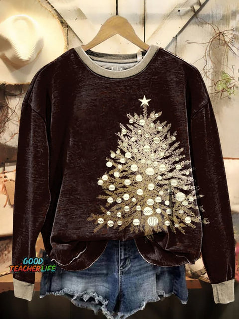 Retro Christmas Tree Pattern Casual Sweatshirt
