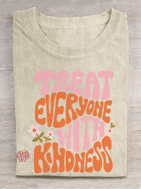 Treat Everyone with Kindness Pink Teacher Casual Print T-shirt