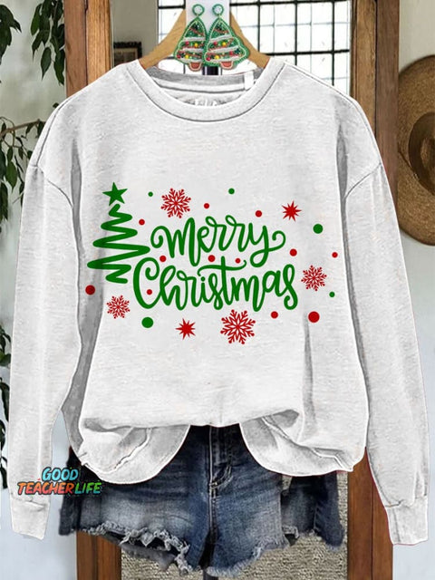 Merry Christmas Tree Christmas Casual Print Sweatshirt