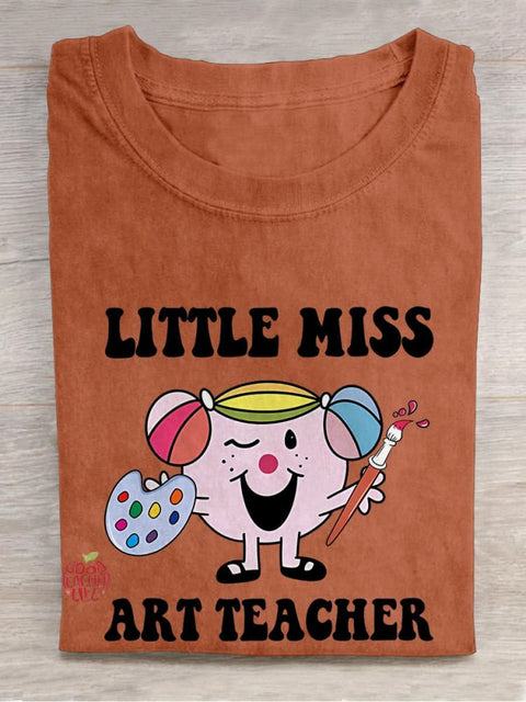 Little Miss Art Teacher Casual Print T-shirt