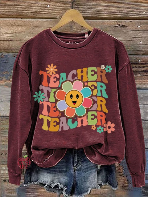 Groovy Teacher Casual Print Sweatshirt