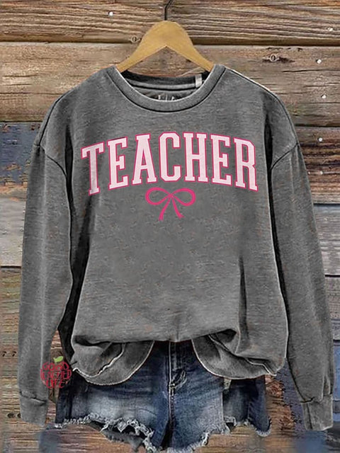 Teacher Pink Bow Varsity Casual  Sweatshirt