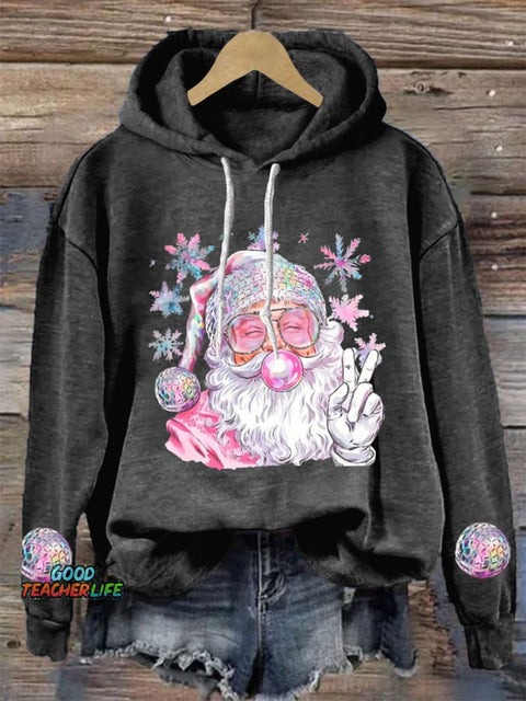 Retro Peace Bubble Blowing Santa Casual Hoodie Sweatshirt
