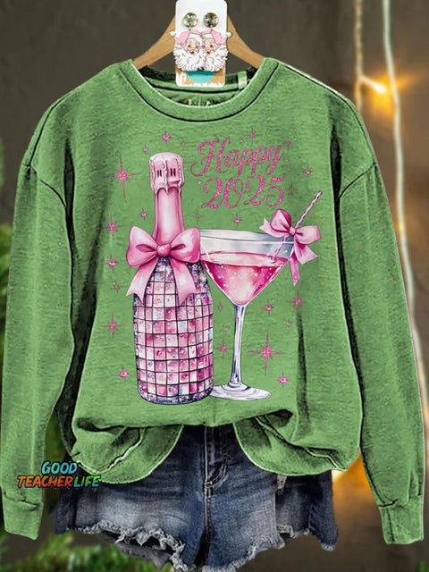 New Year Disco ball 2025 Pink ChristmasCasual  Sweatshirt