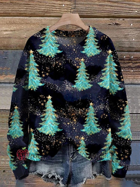 Christmas Tree  Print Knit Pullover Sweater