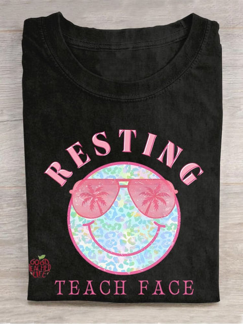 Resting Teach Face Casual Print T-shirt