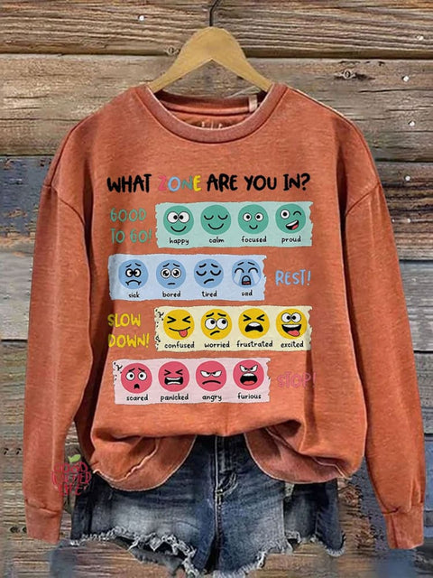 Zone Of Regulation Mental Health Teacher Casual Print Sweatshirt