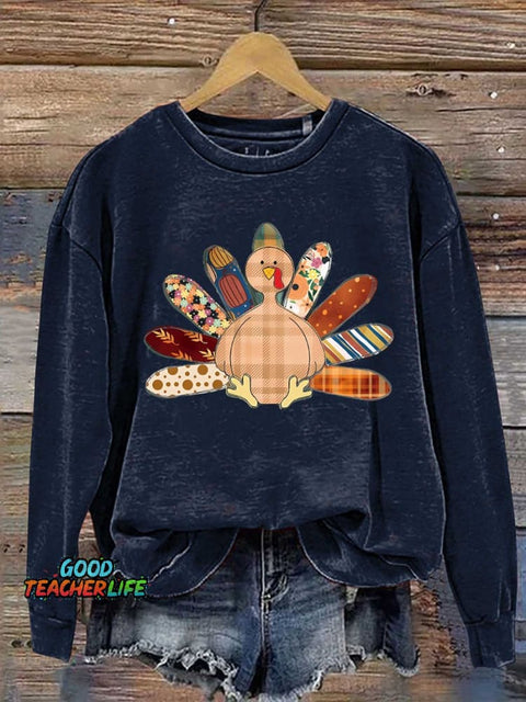 Patchwork Turkey Fall Casual  Sweatshirt