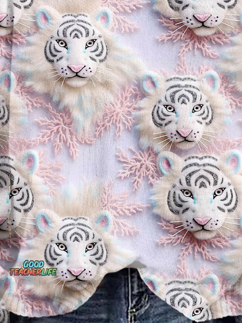 Christmas Gift Tiger Art Print Knit Pullover Sweater