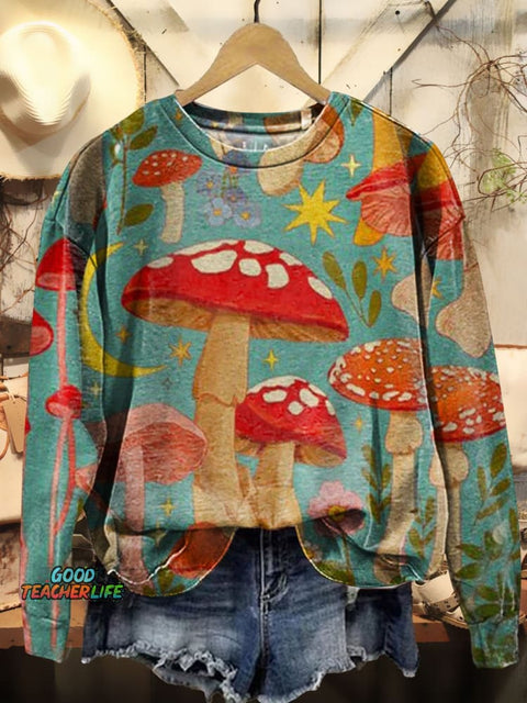 Mushroom Art Print Casual Sweatshirt