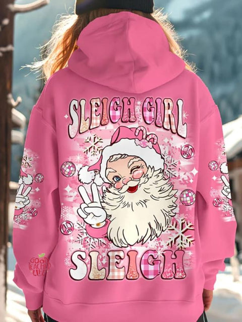 Women's Sleigh Girl Sleigh Christmas All Over Print Casual Hoodie Sweatshirt