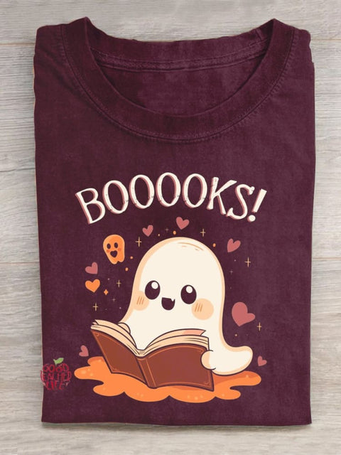 Cute Ghost Book Halloween Teacher T-shirt