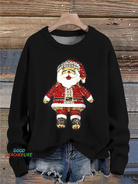 Christmas Santa Claus Jewelry Art Print Knit Pullover Sweater