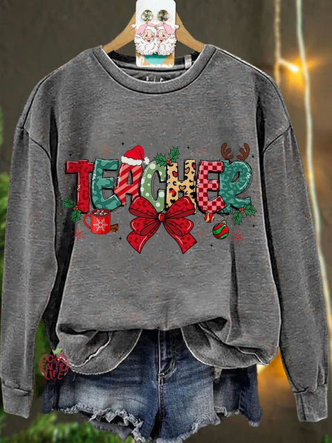 Teacher Christmas Coquette Love Christmas Casual Sweatshirt