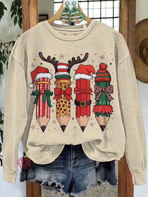 Teacher Pencil Christmas Coquette Casual Sweatshirt