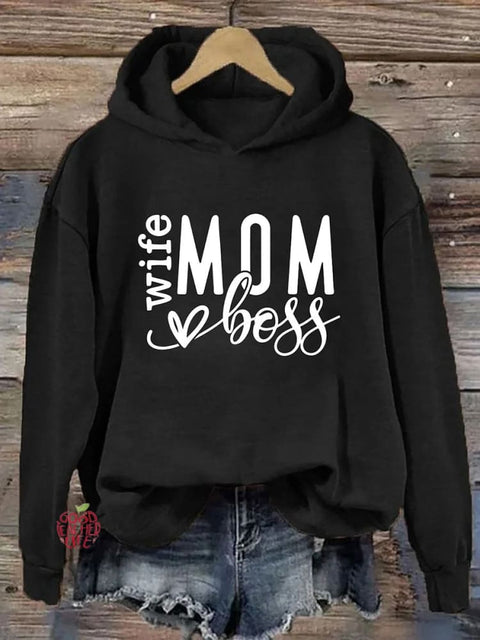 Mom Wife Boss  Casual Hoodie Sweatshirt