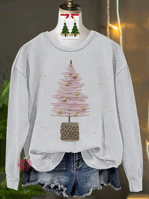 Knitted Christmas Tree Print Casual Sweatshirt