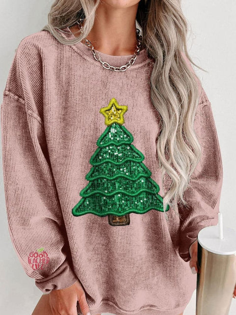 Women's Glitter Christmas Tree Casual Print Shirt