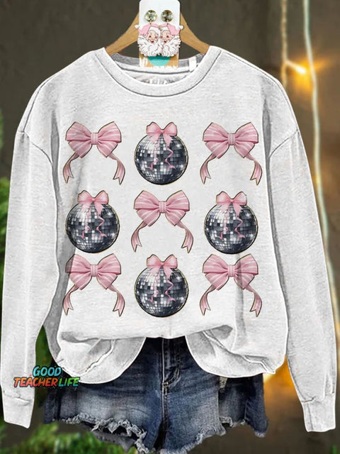 New Year Pink Coquette Disco Ball Casual  Sweatshirt