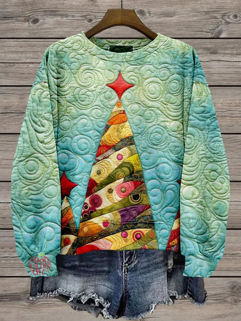 Merry Christmas Christmas Tree Color Block Casual Print Sweatshirt