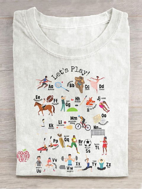 Let's Play Pe Teacher Casual Print T-shirt