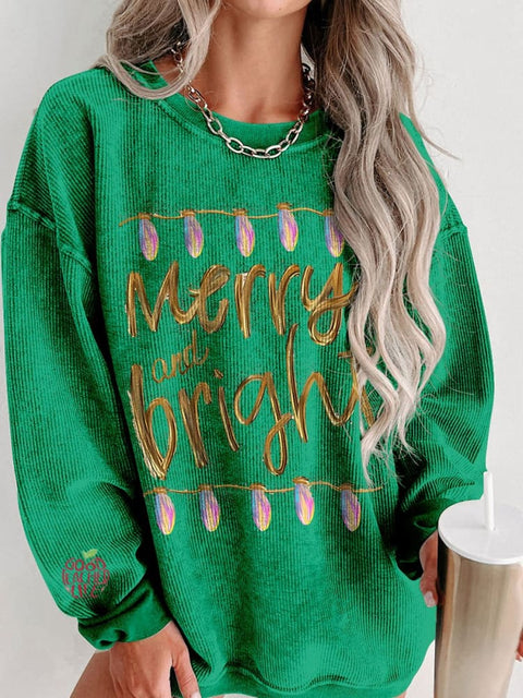 Women's Merry and Bright Gold and Lights Casual Print Sweatshirt