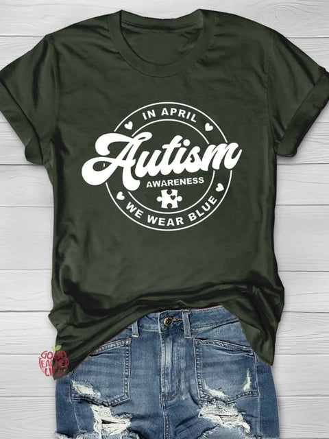 Wear Blue for Autism Awareness Printing T-shirt