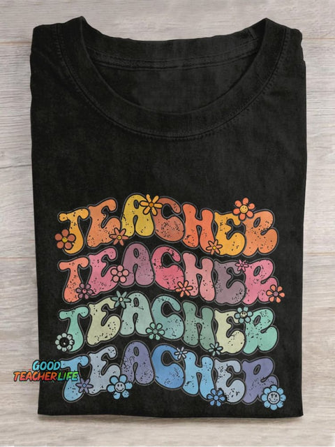 Teacher Back To School Casual Print T-shirt
