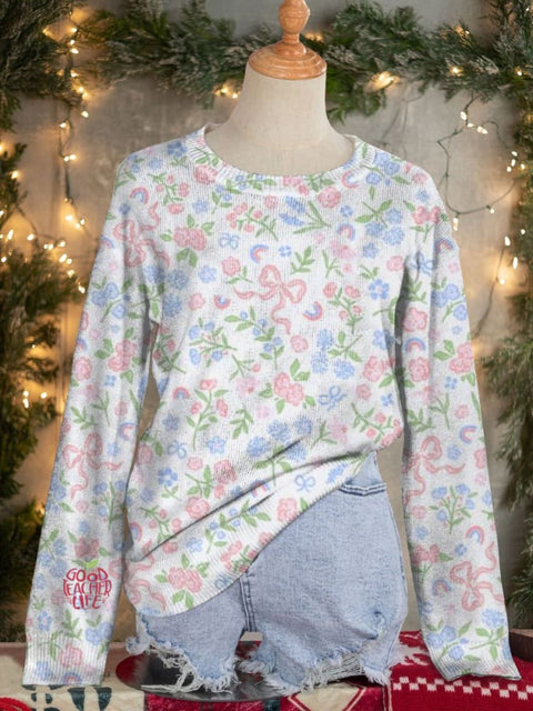 Watercolor Bows & Flowers Art Print Knit Pullover Sweater