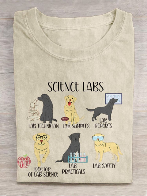 Labrador Retriever Funny Science Casual Print T-shirt