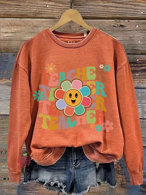 Groovy Teacher Casual Print Sweatshirt