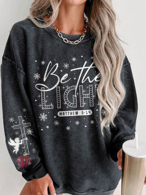 Women's Be The Light Christian Christmas Casual Print Sweatshirt