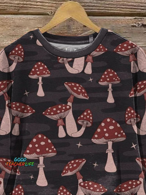 Forest Mushroom Pattern Printed Casual Sweatshirt