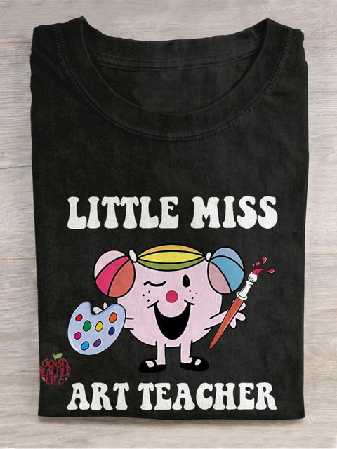 Little Miss Art Teacher Casual Print T-shirt