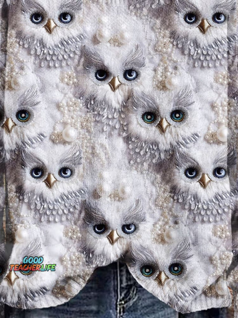 Christmas Gift Owl Art Print Knit Pullover Sweater