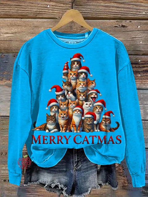 Christmas Cute Cats Art Print Casual Sweatshirt