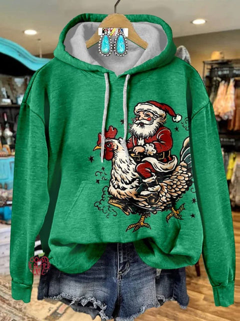 Chicken Christmas Print Casual Hoodie Sweatshirt