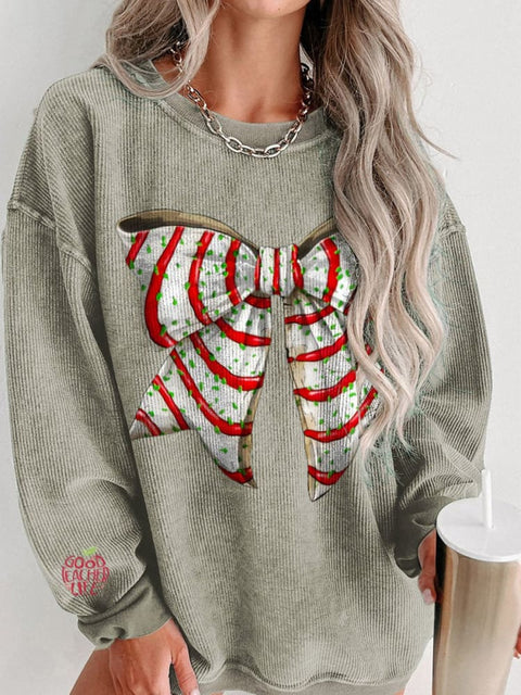 Christmas Striped Bow Print Women's Casual Sweatshirt