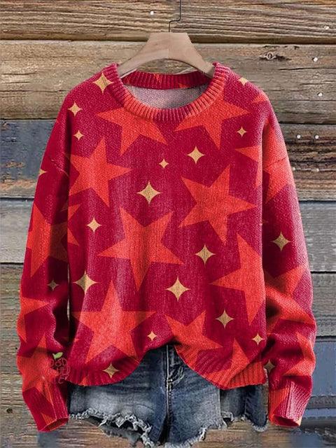 Merry Christmas Star check Print Knit Pullover Sweater